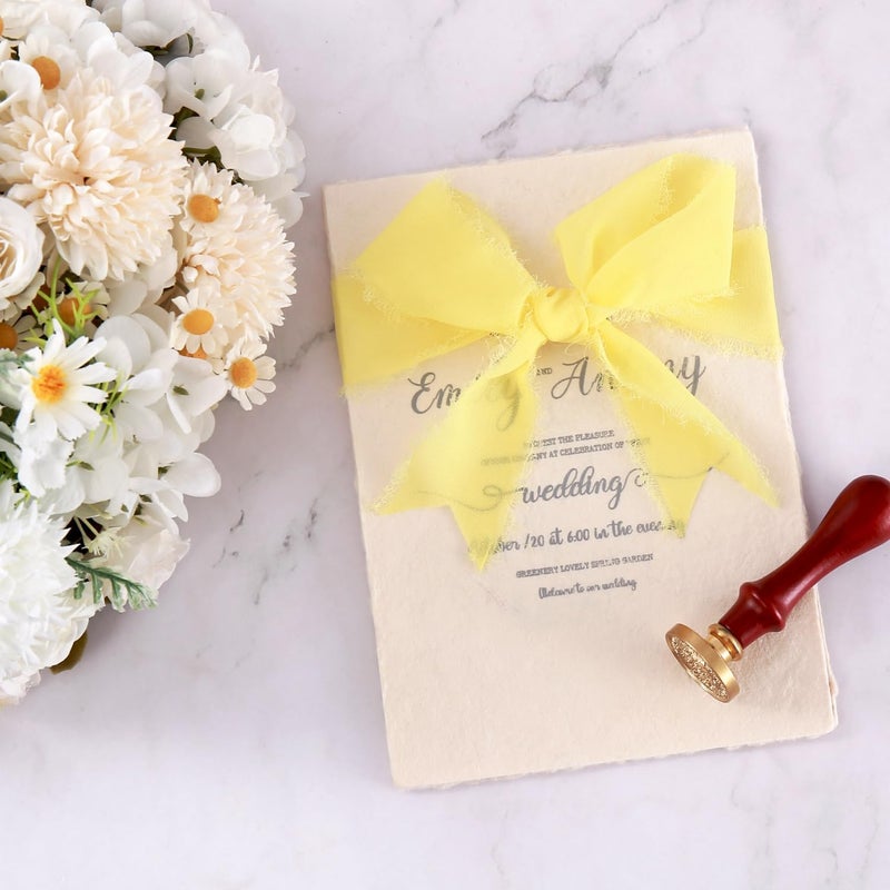 KEOSREE 3 Rolls Cream Yellow Handmade Chiffon Ribbon,1.5" x 21Yd Frayed Fringe Silk Ribbons (3 Rolls *7Yd) for Gifts Wrapping, Wedding Invitations, Bridal Bouquets, Decoration - Image 3
